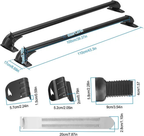 Miniatura 4 de Barras transversales universales para techo, barras transversales de aluminio de 43 pulgadas con bloqueo antirrobo, marco de ventana ajustable