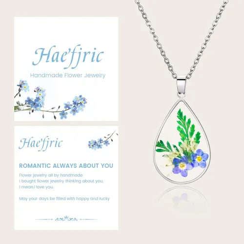 Miniatura 35 de Collar de flores silvestres prensadas con encaje de Forget-Me-Not y Queen Anne Collar de flores prensadas de oro Collares hechos a mano