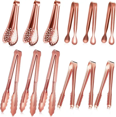 Miniatura 8 de Sawysine 12 pinzas para servir utensilios de servir, mini pinzas de acero inoxidable, aperitivo, juguete de cocina, azúcar, hielo, alimentos, Dorado