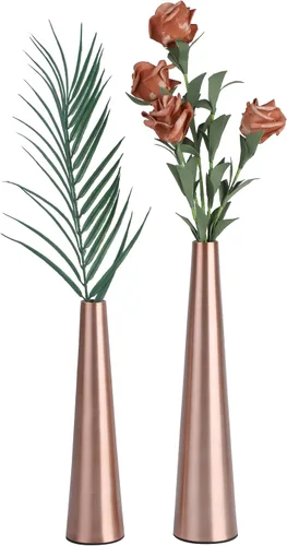 Miniatura 8 de Vixdonos Jarrón de metal de tono latón de 6.7 pulgadas, juego de 2 jarrones decorativos modernos para decoración del hogar, boda o regalo (dorado)