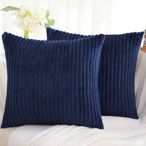 Miniatura 17 de Simmore Juego de 2 fundas de almohada decorativas de 16 x 16 pulgadas, fundas de almohada suaves de franela de felpa natural de doble cara para sofá