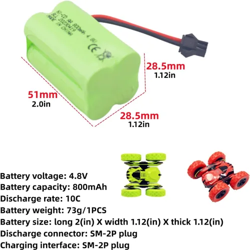 Miniatura 2 de AA 4.8V 800mah SM-2P Plug Batería recargable con cable de carga USB para 1/28 Stunt RC car C128 1/28 NB2801 NB2802 NB2803 doble cara Tumbling Spin