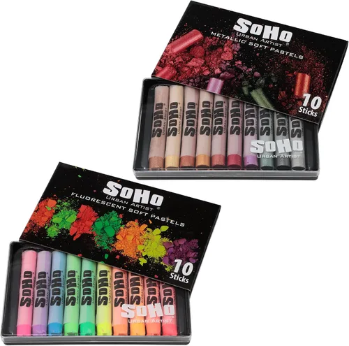 Miniatura 8 de Soho Urban Artist Juego de 10 colores pastel suaves fluorescentes brillantes, palitos pastel vibrantes para arte, dibujo, mezcla, capas y sombreado