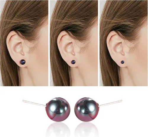 Miniatura 8 de Aretes de tuerca para mujer, aretes de perlas negras para mujer, hipoalergénicos, clásicos, redondos, regalo para madre, esposa, novia, día de San