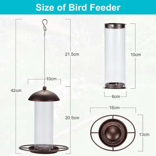 Miniatura 3 de Paquete de 2 comederos anchos de metal para pájaros, comedero colgante para pájaros al aire libre con capacidad de 1.6 libras, cordón de alambre