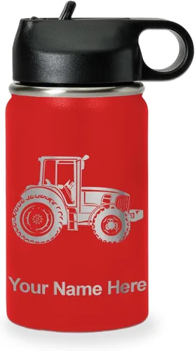 Miniatura 11 de LaserGram Botella de agua personalizada, tractor agrícola, acero inoxidable de doble pared aislada al vacío con popote superior, regalo grabado