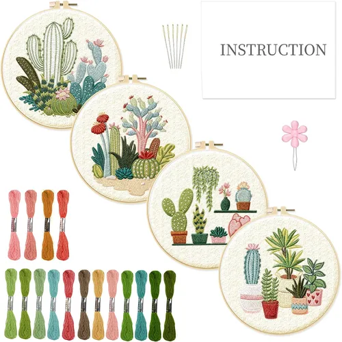 Miniatura 14 de INFUNLY Paquete de 4 kits de bordado de copo de nieve, kits de punto de cruz para principiantes y adultos, kit de inicio de punto de aguja de Kit