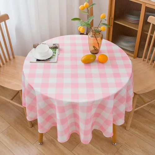 Miniatura 4 de Mantel Redondo Rosa de 60 Pulgadas Mantel a Cuadros Gingham - Cubierta de Mesa de Poliéster Rosa y Blanco a Cuadros Plaid Reutilizable Resistente al