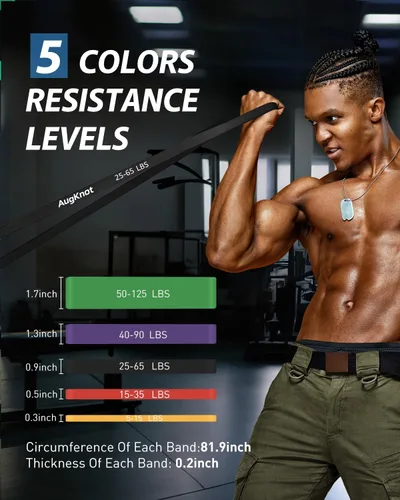 Miniatura 2 de AugKnot Resistance Bands for Working Out: 5-Levels Exercise Bands Set - Pull Up Assistance Elastic Silicone - Physical Therapy/Training/Stretching