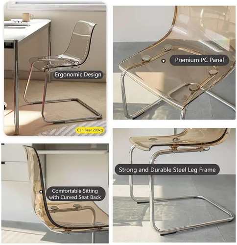 Miniatura 5 de Silla de comedor con respaldo transparente para el hogar, silla de acrílico de ocio de diseño minimalista, con respaldo de silla de acrílico