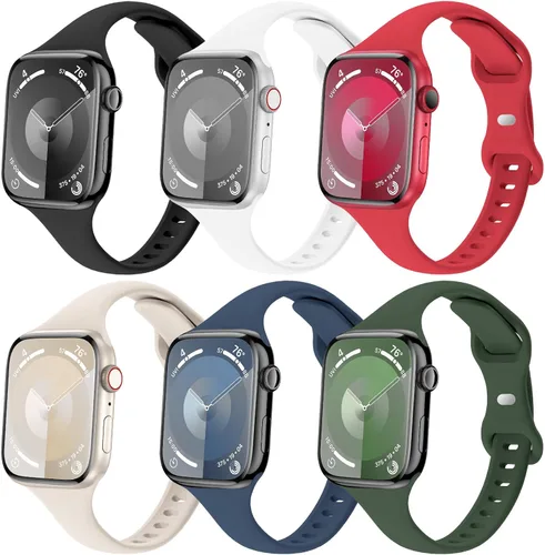 Miniatura 19 de 6 Pack de Correas delgadas y finas compatibles con Apple Watch 38mm 40mm 41mm 42mm 44mm 45mm 46mm 49mm para mujeres y hombres, correas de repuesto