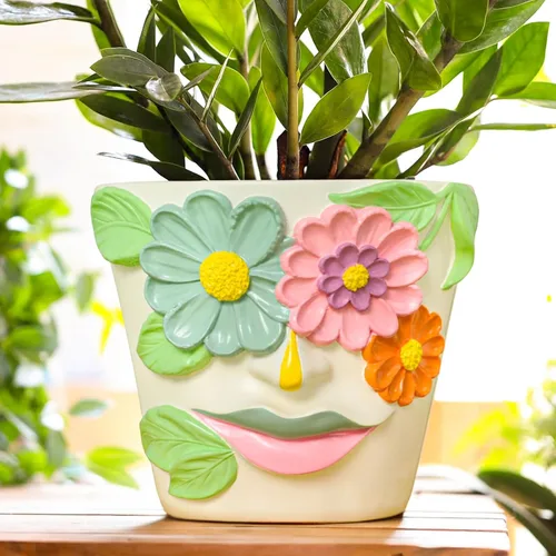 Miniatura 15 de GUGUGO Macetas únicas de cara para plantas, coloridas y lindas macetas para suculentas con drenaje, macetas abstractas de cabeza de arco iris
