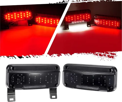 Miniatura 8 de Partsam Luces traseras rectangulares LED rojas para caravana, remolque, parada de freno, giro, luz blanca para matrícula, 49 LED con soporte de rojo