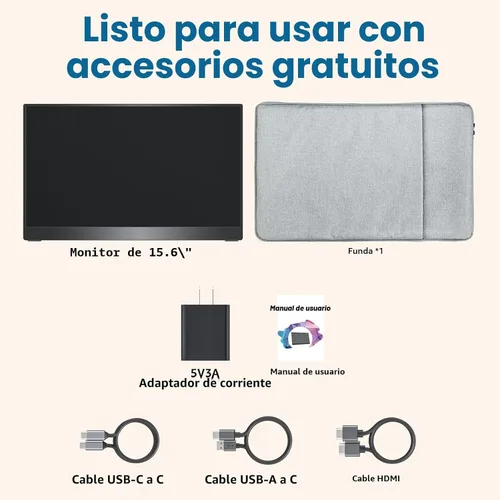 Miniatura 7 de kksmart Monitor portátil de 15.6 pulgadas 1080P FHD 88% sRGB 60Hz, monitor de viaje para laptop, MacBook Surface PC, Xbox PS5, HDMI Dual USB-C VESA