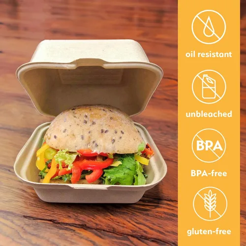 Miniatura 5 de Recipientes desechables 100% compostables con tapas [6 x 6 pulgadas paquete de 50 unidades] Recipientes ecológicos para llevar, resistentes