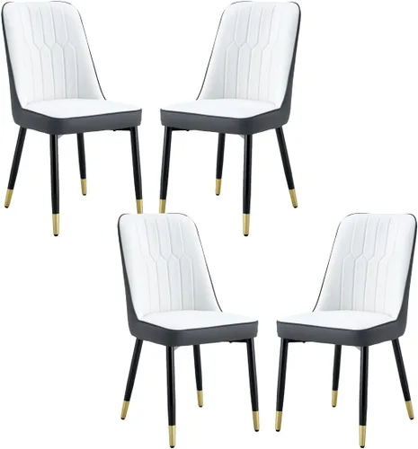 Miniatura 10 de Juego de 2 sillas de comedor, sillas de comedor modernas, equipadas con cojines de respaldo de cuero PU y patas de metal negro, adecuadas
