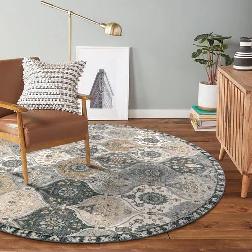 Miniatura 6 de Lahome Alfombra marroquí lavable circular con enrejado, alfombra redonda de 5 pies de diámetro, suave, antideslizante, sin desprendimiento, alfombra