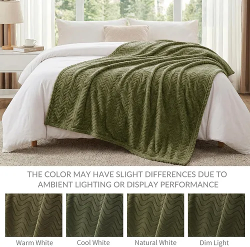 Miniatura 5 de Exclusivo Mezcla - Manta para sofá con textura ondulada decorativa, mantas de vellón ligeras y acogedoras, adecuadas para invierno, verde oliva, 50