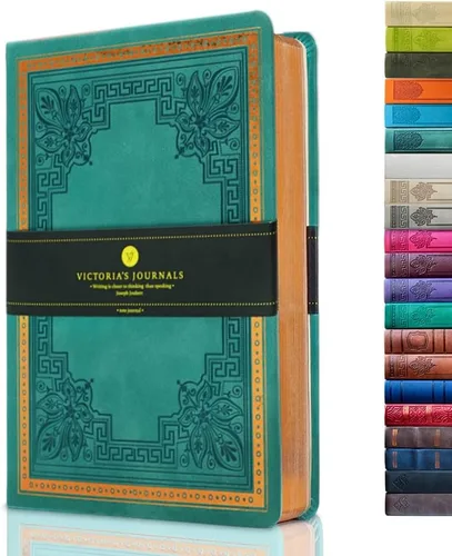Miniatura 23 de VICTORIA'S JOURNALS Diario Vintage de Cuero Sintético con Tapa Dura Cuaderno Rayado Diario de Viaje de Aspecto Antiguo, Tamaño A5 5.7'' x 8.1'' Gris