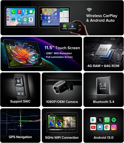 Miniatura 3 de Radio de coche de 11.5 pulgadas para Ford F150 Stereo 2009-2012 con CarPlay inalámbrico y Android Auto/Android 13/5G WiFi/pantalla táctil/FM/AM/4GB