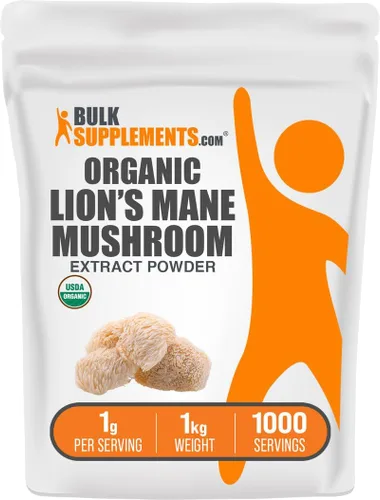 BulkSupplements. com Polvo orgánico de extracto de hongo melena de león - Suplemento en polvo de melena de león, superalimento para el bienestar,