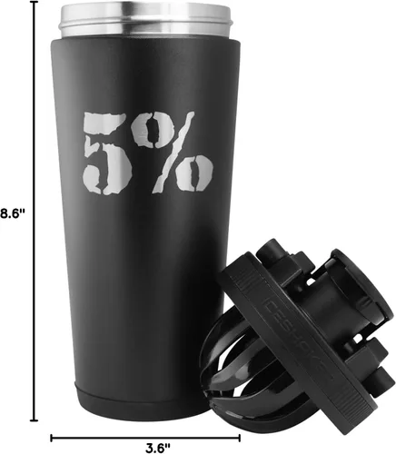 Miniatura 7 de 5% Nutrition Rich Piana Ice Shaker con logotipo en relieve, aislado al vacío para calor y frío, construcción duradera de acero inoxidable, 26 onzas