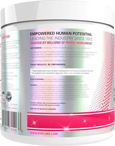 Miniatura 8 de EHP Labs OxyShred Polvo de Pre Entrenamiento - Polvo de preentrenamiento con L Glutamina y Acetil L Carnitina, Bebida Energizante - Cosmic Blast, 60