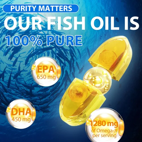 Miniatura 2 de Aceite de pescado Omega 3, suplemento Omega 3 de aceite de pescado para mujeres y hombres, 1280 mg por porción de alto EPA y DHA que apoya la salud