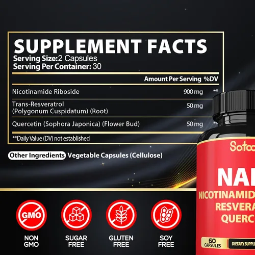 Miniatura 2 de Satoomi Suplemento NAD con nicotinamida ribósido NR, resveratrol, quercetina - 60 unidades - 30 días