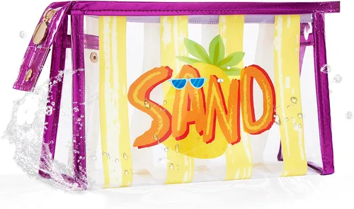 Miniatura 10 de COSHAYSOO Bolsa de Maquillaje Transparente con Protección Solar, Bolsa de Protector Solar con Parches de Letras, Accesorios Esenciales de Playa