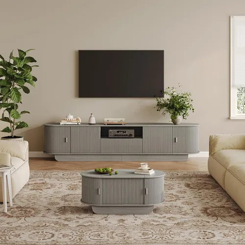 Miniatura 13 de Juego de Mesa de Centro y Soporte para TV de 2 Piezas, Centro de Entretenimiento con 2 Cajones, Consola de TV Moderna de 78.7'', Mesa de Centro Gris