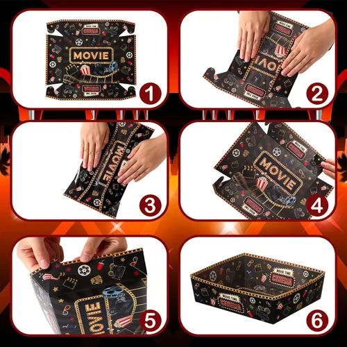 Miniatura 5 de Ziliny 36 piezas de suministros para fiestas nocturnas de películas, bandejas de aperitivos grandes de noche de películas, bandeja de papel