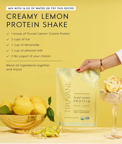 Miniatura 7 de Truvani Proteína vegana de guisante en polvo Galletas de limón 0.71 oz de proteína orgánica a base de plantas Paquetes de viaje de una sola