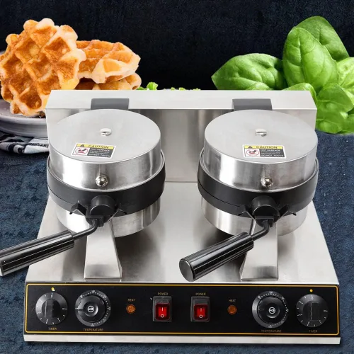 Miniatura 3 de Máquina de gofres belga de doble cabeza comercial giratoria de doble alerón para desayunar, cocina antiadherente, resistente, para restaurante, mini