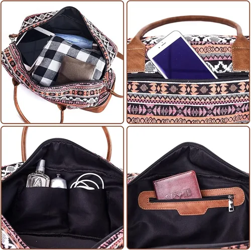 Miniatura 6 de MyMealivos Bolsa de lona para el fin de semana o viaje durante la noche, bolsa de tela de lana gruesa con bolsa para zapatos