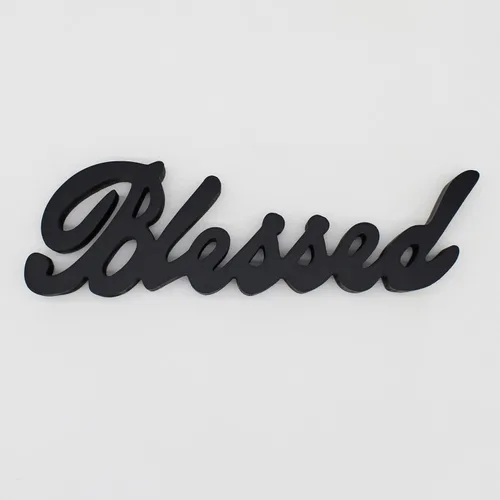 Miniatura 4 de CVHOMEDECO. Letrero de madera con texto en inglés «Blessed» para regalo y mesa/estante/decoración de pared del hogar/oficina, negro mate, 15 x 4-1/4