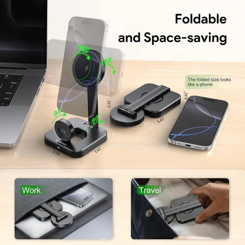 Miniatura 6 de Cargador inalámbrico 2 en 1 para iPhone y reloj, carga rápida de 15 W para teléfono y 5 W para reloj, soporte de cargador inalámbrico magnético