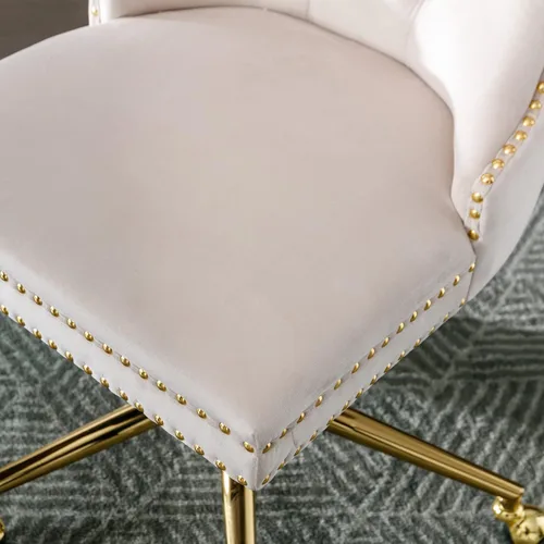 Miniatura 4 de SSLine Elegante silla de escritorio de terciopelo para niñas y mujeres, silla giratoria copetuda para computadora de oficina con ruedas, moderna