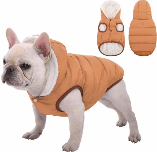 Miniatura 8 de SAWMONG Abrigo de invierno impermeable para perro, chaqueta cálida con forro polar para perro con capucha, abrigo resistente al viento, chaleco