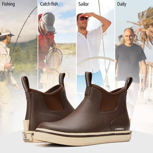 Miniatura 7 de HISEA Botas de cubierta para hombre, botas de pesca de agua salada, impermeables, botas de lluvia de alta tracción