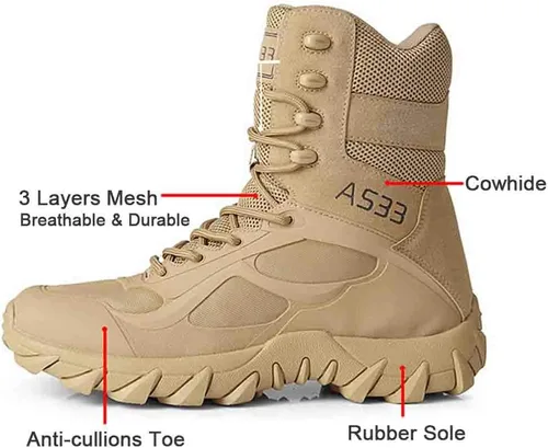 Miniatura 2 de Botines tácticos para hombre botas de trabajo militares con cremallera lateral, cierre de gancho y bucle