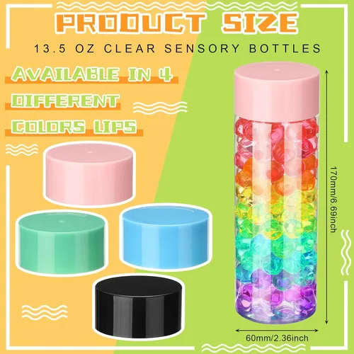 Miniatura 2 de Hoolerry 16 botellas sensoriales de plástico vacías con tapas, botellas de agua sensoriales de plástico transparente reutilizables para Rosa Verde
