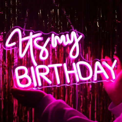 Miniatura 3 de Planzo Letrero de luz LED de neón con texto en inglés "It's My Birthday", letrero de pared para decoración de ventana, letrero USB para dormitorio