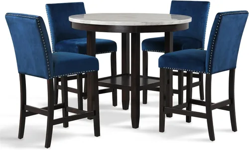 Miniatura 3 de New Classic Furniture Celeste - Juego de encimera redonda de mármol sintético de 5 piezas con 1 mesa y 4 sillas, 42 pulgadas, color azul