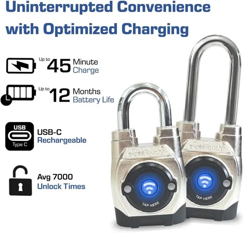 Miniatura 4 de 5th GEN - Candado inteligente para exteriores (paquete de 6, grillete largo) Bluetooth sin llave y bloqueo NFC, seguridad resistente a la intemperie