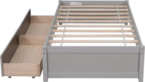 Miniatura 5 de HomSof Cama individual con 2 cajones, madera maciza, no necesita somier, gris