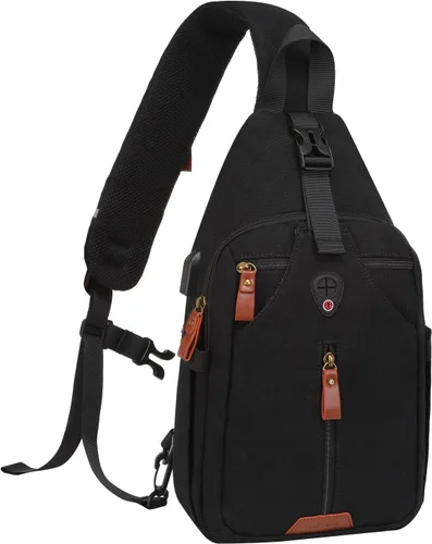 MOSISO Mochila de viaje para senderismo, bolsa cruzada de lona vintage con puerto de carga USB y correa extraíble Beige