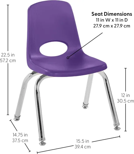 Miniatura 2 de FDP - Silla escolar apilable de 12 pulgadas, asiento apilable para estudiantes con patas de acero cromado y deslizadores giratorios de nailon
