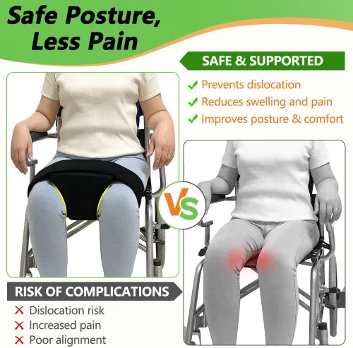 Miniatura 4 de AOSSA Cuña de abducción, almohada separadora de rodilla para cirugía de reemplazo de cadera, almohada ortopédica de espuma contorneada con correa