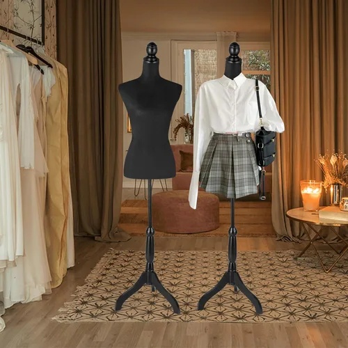 Miniatura 7 de HOMBOUR Cuerpo de maniquí femenino, forma de vestido de torso de maniquí de costura, maniquí ajustable con soporte para modista de exhibición (negro)